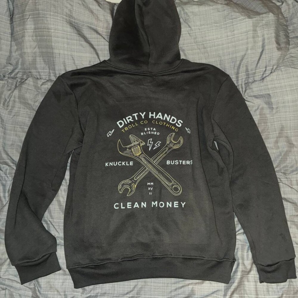 Troll Co Clothing Dirty Hands Clean Money Mens Graphic Hoodie - Size XL Gray